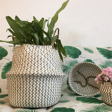 Load image into Gallery viewer, Foldable Handmade Seagrass Flower Pot Storage  Wicker Basket Rattan Straw Home Garden Wave Pattern Planter pots Laundry Basket