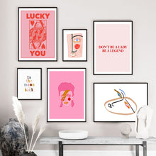 Load image into Gallery viewer, Nordic Abstract Poster Line Face Canvas Painting Wall Art Pink Style Letter Lucky You Pictures For Living Room Modern Decorative