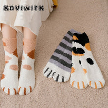 Load image into Gallery viewer, Fashion womens Cats Paw stripe 3d Socks Cute Funny Thick Girls Cartoon Animal Fingers Sock Hosiery Toe Zebra/Tiger/Cat Foot Sox