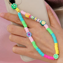 Load image into Gallery viewer, Shinus Heishi Disc Beads Crystal Chain For Phone Mobile Phone Lanyard Smile Cell Phone Chains 2021 LOVE Letter String Wristband