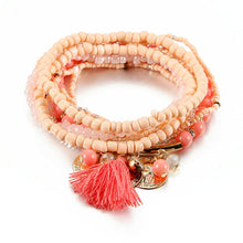 Load image into Gallery viewer, Women Bohemian Jewelry Multilayer Elastic Set Bracelets Bangles With Tassel Gold Coin Glass Beads Charm Wrap Bracelet Femme Gift