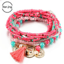 Load image into Gallery viewer, Women Bohemian Jewelry Multilayer Elastic Set Bracelets Bangles With Tassel Gold Coin Glass Beads Charm Wrap Bracelet Femme Gift