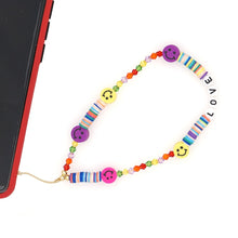 Load image into Gallery viewer, Shinus Heishi Disc Beads Crystal Chain For Phone Mobile Phone Lanyard Smile Cell Phone Chains 2021 LOVE Letter String Wristband