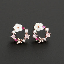Load image into Gallery viewer, 2020 New Arrival Classic Round Pink Green Crystal Stud Earrings Sweet Flower Cirlce Jewelry Fashion Brincos Gift  for women