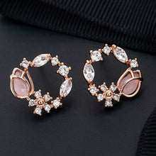 Load image into Gallery viewer, 2020 New Arrival Classic Round Pink Green Crystal Stud Earrings Sweet Flower Cirlce Jewelry Fashion Brincos Gift  for women