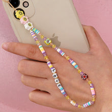 Load image into Gallery viewer, Shinus Heishi Disc Beads Crystal Chain For Phone Mobile Phone Lanyard Smile Cell Phone Chains 2021 LOVE Letter String Wristband