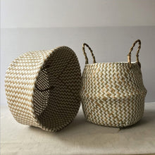 Load image into Gallery viewer, Foldable Handmade Seagrass Flower Pot Storage  Wicker Basket Rattan Straw Home Garden Wave Pattern Planter pots Laundry Basket