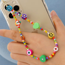 Load image into Gallery viewer, Shinus Heishi Disc Beads Crystal Chain For Phone Mobile Phone Lanyard Smile Cell Phone Chains 2021 LOVE Letter String Wristband