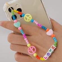 Load image into Gallery viewer, Shinus Heishi Disc Beads Crystal Chain For Phone Mobile Phone Lanyard Smile Cell Phone Chains 2021 LOVE Letter String Wristband