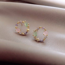 Load image into Gallery viewer, 2020 New Arrival Classic Round Pink Green Crystal Stud Earrings Sweet Flower Cirlce Jewelry Fashion Brincos Gift  for women