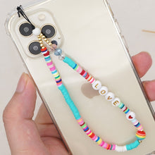 Load image into Gallery viewer, Shinus Heishi Disc Beads Crystal Chain For Phone Mobile Phone Lanyard Smile Cell Phone Chains 2021 LOVE Letter String Wristband