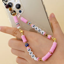 Load image into Gallery viewer, Shinus Heishi Disc Beads Crystal Chain For Phone Mobile Phone Lanyard Smile Cell Phone Chains 2021 LOVE Letter String Wristband