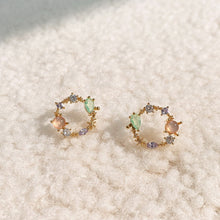 Load image into Gallery viewer, 2020 New Arrival Classic Round Pink Green Crystal Stud Earrings Sweet Flower Cirlce Jewelry Fashion Brincos Gift  for women