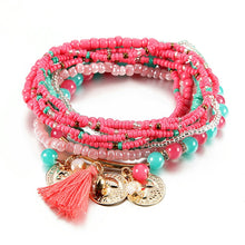 Load image into Gallery viewer, Women Bohemian Jewelry Multilayer Elastic Set Bracelets Bangles With Tassel Gold Coin Glass Beads Charm Wrap Bracelet Femme Gift