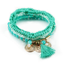 Load image into Gallery viewer, Women Bohemian Jewelry Multilayer Elastic Set Bracelets Bangles With Tassel Gold Coin Glass Beads Charm Wrap Bracelet Femme Gift