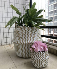 Load image into Gallery viewer, Foldable Handmade Seagrass Flower Pot Storage  Wicker Basket Rattan Straw Home Garden Wave Pattern Planter pots Laundry Basket