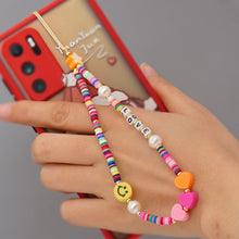 Load image into Gallery viewer, Shinus Heishi Disc Beads Crystal Chain For Phone Mobile Phone Lanyard Smile Cell Phone Chains 2021 LOVE Letter String Wristband