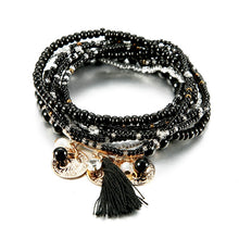 Load image into Gallery viewer, Women Bohemian Jewelry Multilayer Elastic Set Bracelets Bangles With Tassel Gold Coin Glass Beads Charm Wrap Bracelet Femme Gift