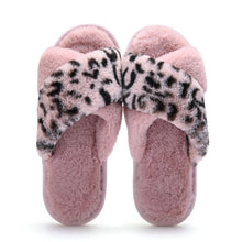 Load image into Gallery viewer, New cross-border home leopard cross gross slippers female European and American INS wind profile plush floor cotton slippers female