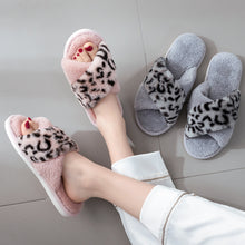 Load image into Gallery viewer, New cross-border home leopard cross gross slippers female European and American INS wind profile plush floor cotton slippers female