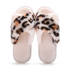 Load image into Gallery viewer, New cross-border home leopard cross gross slippers female European and American INS wind profile plush floor cotton slippers female