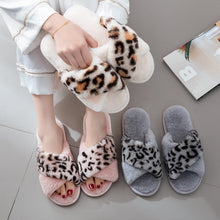 Load image into Gallery viewer, New cross-border home leopard cross gross slippers female European and American INS wind profile plush floor cotton slippers female